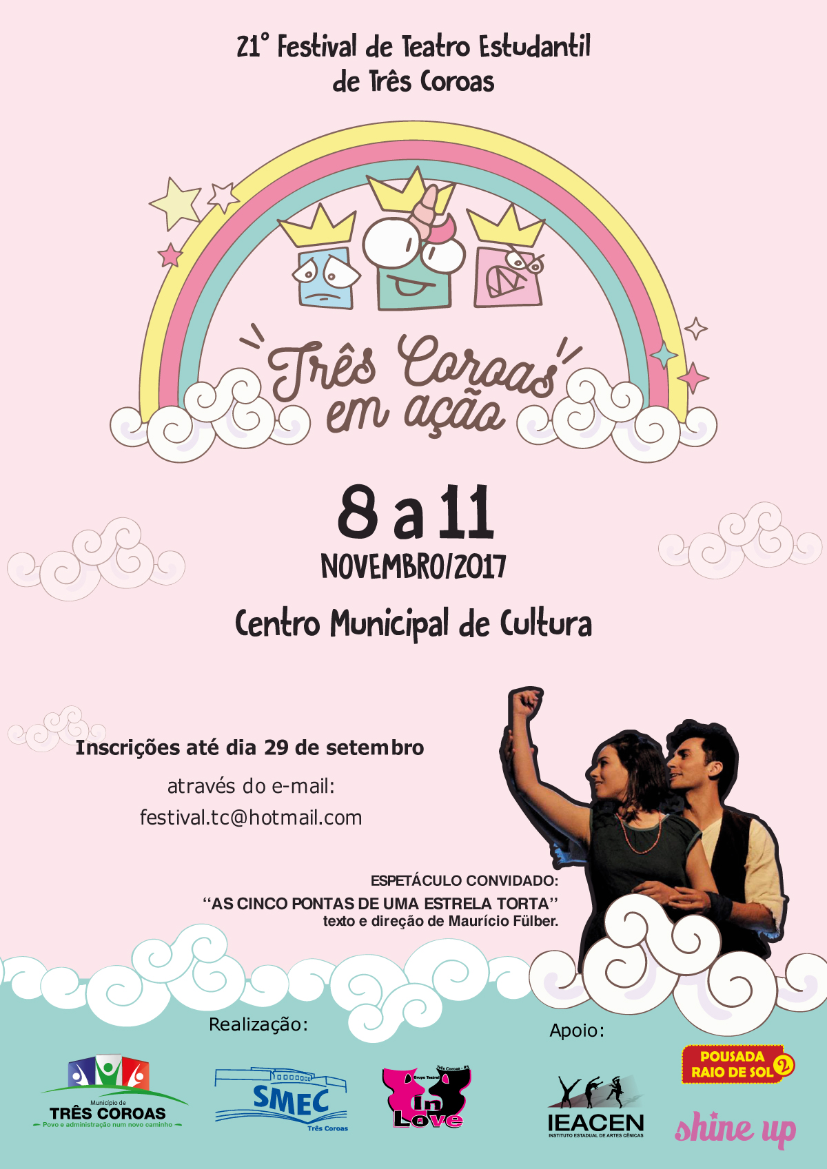 Festival de teatro estudantil recebe inscrições em Três Coroas