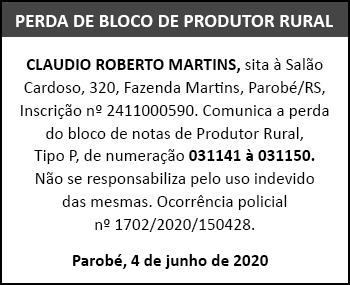 Extravio de bloco de produtor rural