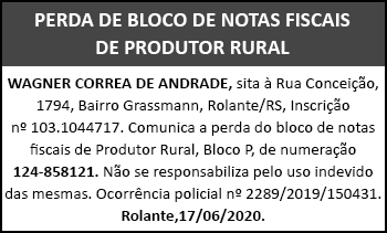 Extravio de bloco de produtor rural