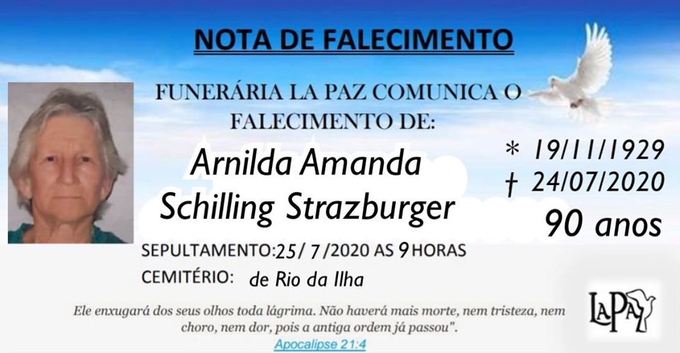 Falecimento de Arnilda Schilling Strazburger