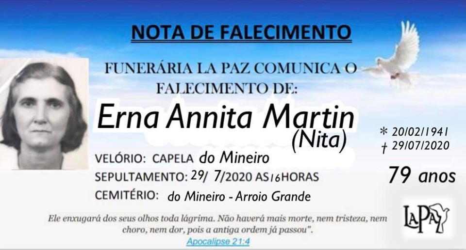 Falecimento de Erna Annita Martin (Nita)