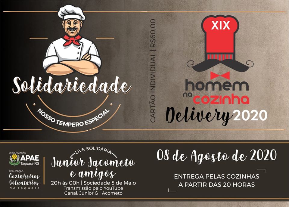 Apae de Taquara reinventa 'Homem na Cozinha' e fará edição 'delivery'; saiba o cardápio