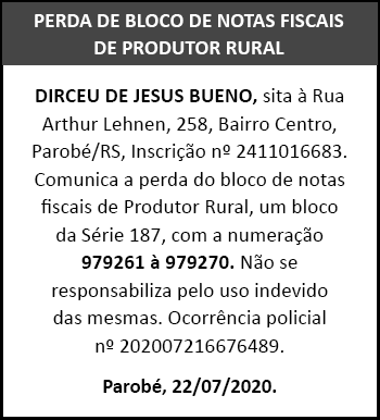 Extravio de bloco de produtor rural