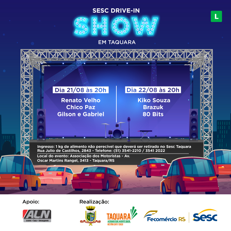 Sesc Drive-In Show é opção de entretenimento no final de semana em Taquara
