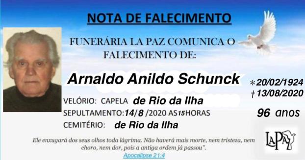 Falecimento de Arnaldo Anildo Schunck