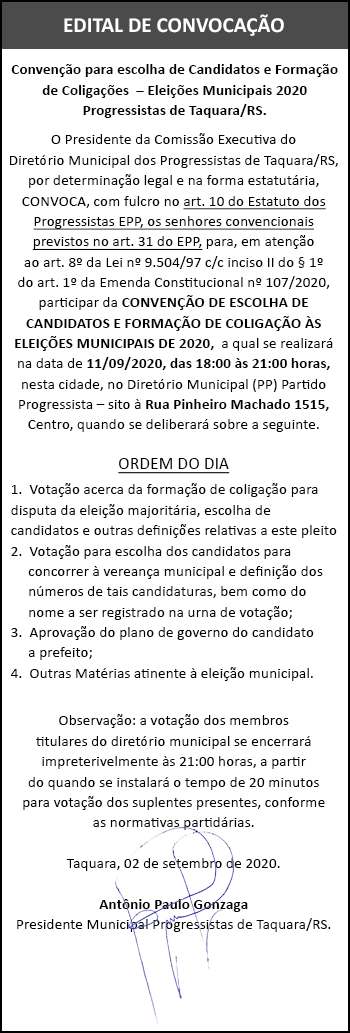 Edital de convocação do PP