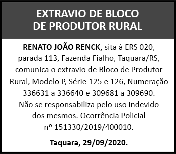 Extravio de bloco de produtor rural