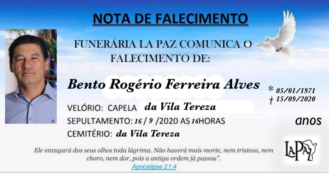 Falecimento de Bento Rogério Ferreira Alves