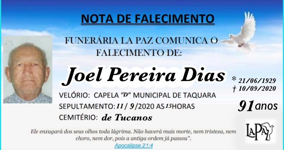 Falecimento de Joel Pereira Dias