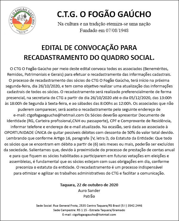 Editais de convocação | CTG O Fogão Gaúcho