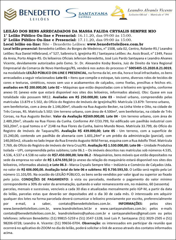 Edital de leilão | Benedetto Leilões