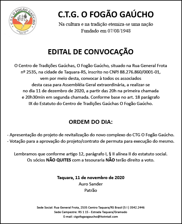 Edital CTG O Fogão Gaúcho