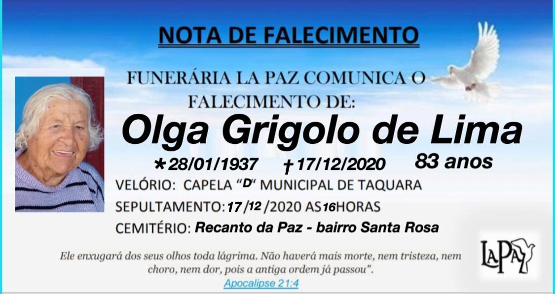 Falecimento de Olga Grigolo de Lima