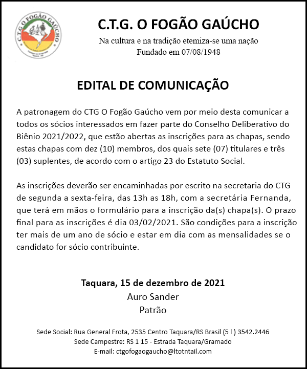 Edital CTG O Fogão Gaúcho