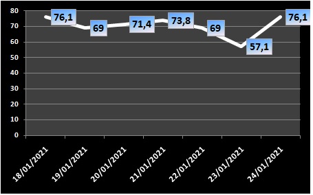 Ocupação de UTIs na região fica em 76,1% neste domingo (24/1)