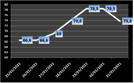Ocupação de UTIs na região fica em 73,8% neste domingo (31/1)
