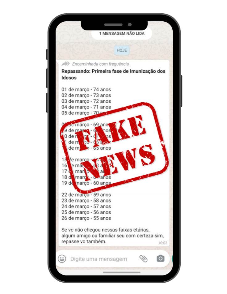 Cronograma de vacinação que está sendo divulgado por WhatsApp em nome de alguns municípios é falso