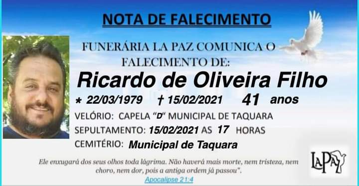Falecimento de Ricardo de Oliveira Filho