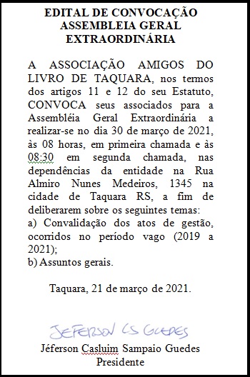 Edital | Associação Amigos do Livro