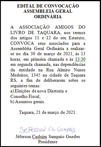 Edital | Associação Amigos do Livro