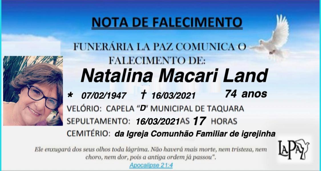 Falecimento de Natalina Macari Land