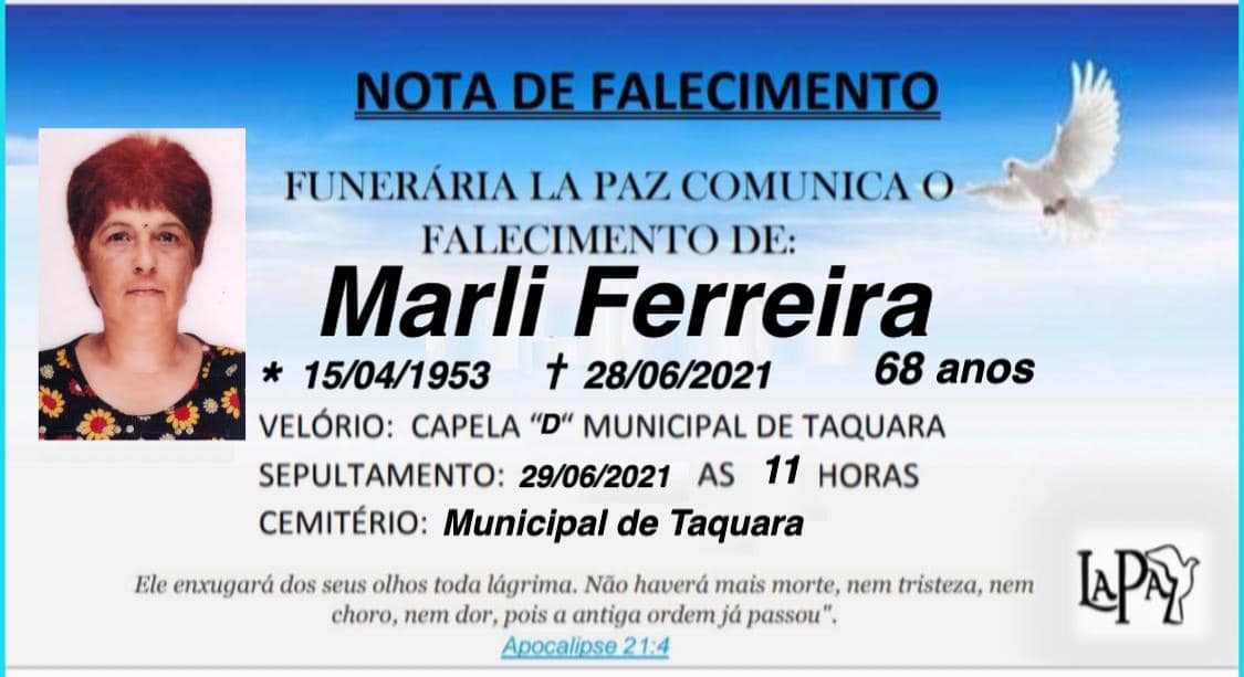 Falecimento de Marli Ferreira