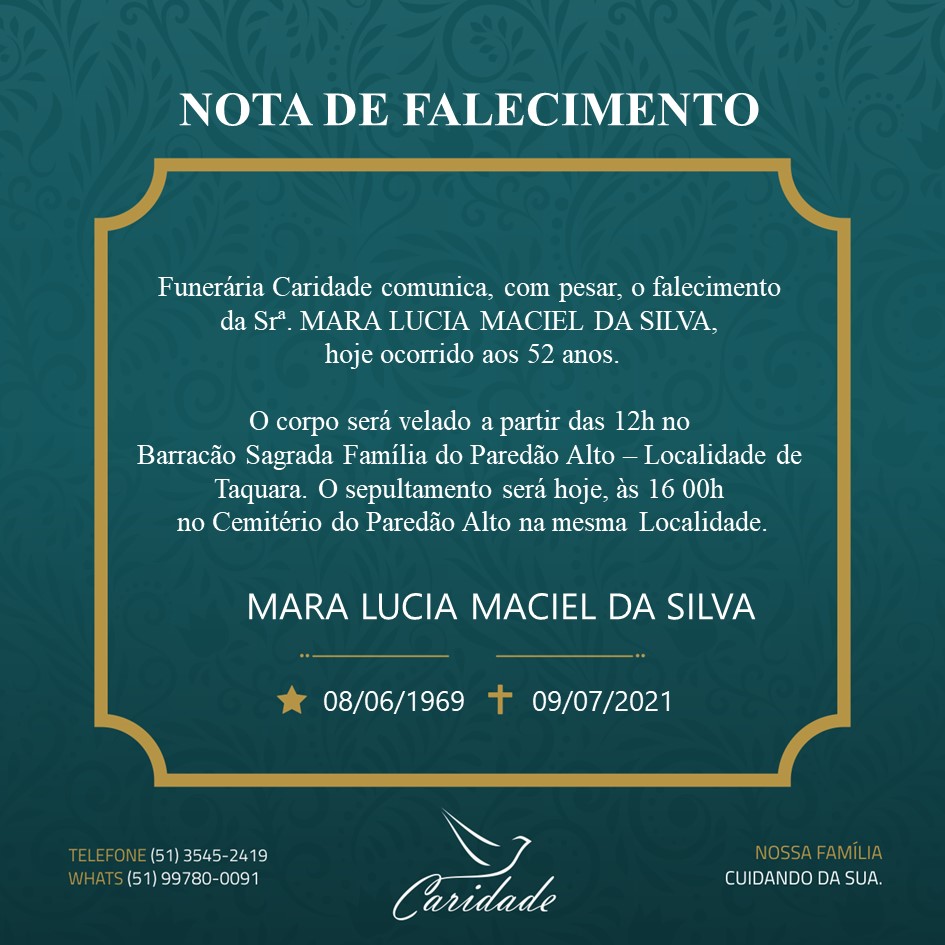 Falecimento de Mara Lucia Maciel da Silva