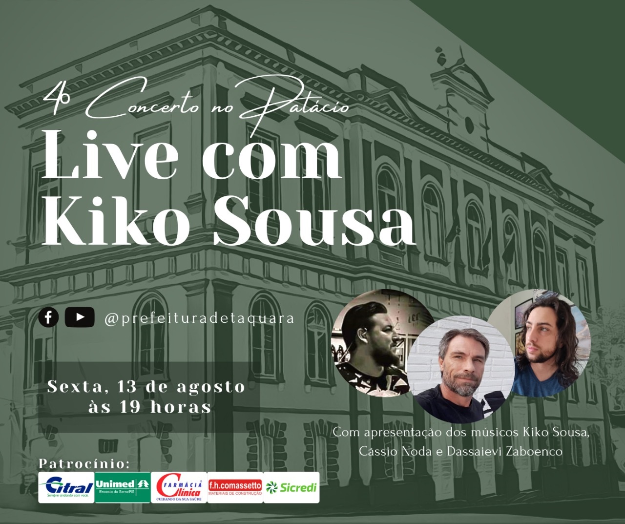 Quarta edição do Concerto no Palácio em Taquara reunirá clássicos do blues