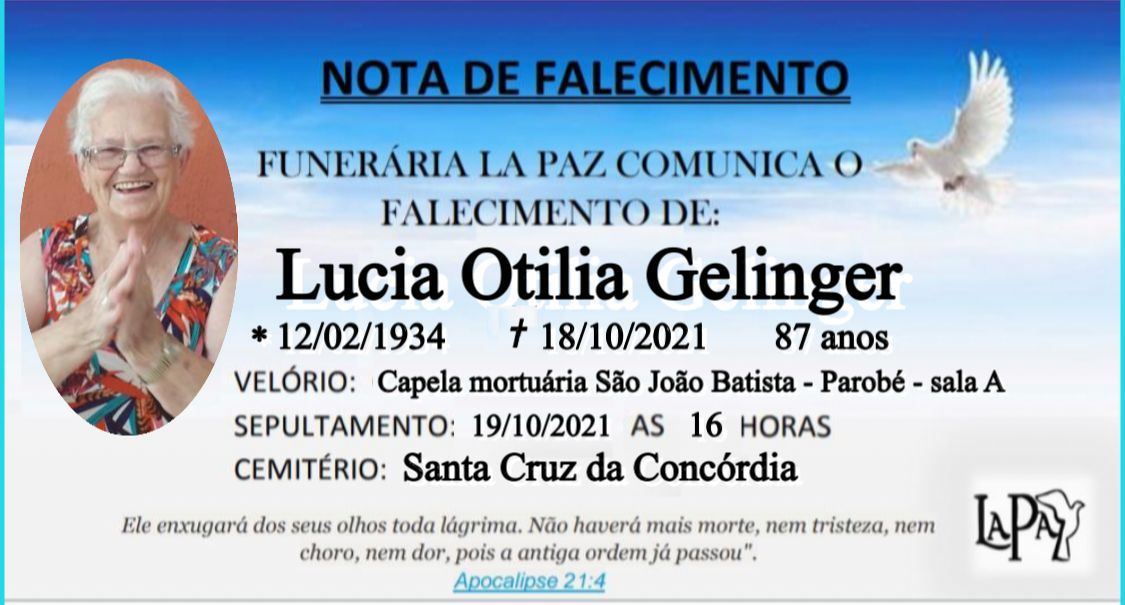 Falecimento Lucia Otília Gelinger