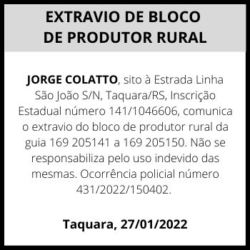 Extravio de bloco de produtor | Jorge Collatto