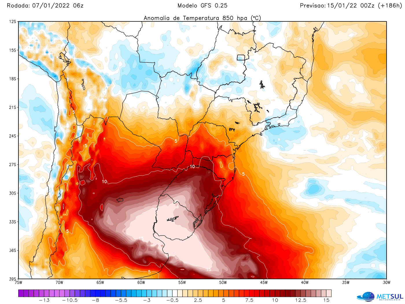 Metsul divulga modelo meteorológico norte-americano que aponta calor próximo aos 50ºC no RS
