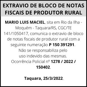 Extravio de Bloco | Mário Luis Maciel
