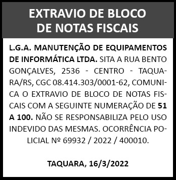 Extravio | L.G.A. Manutenção de Equipamentos de Informática Ltda.
