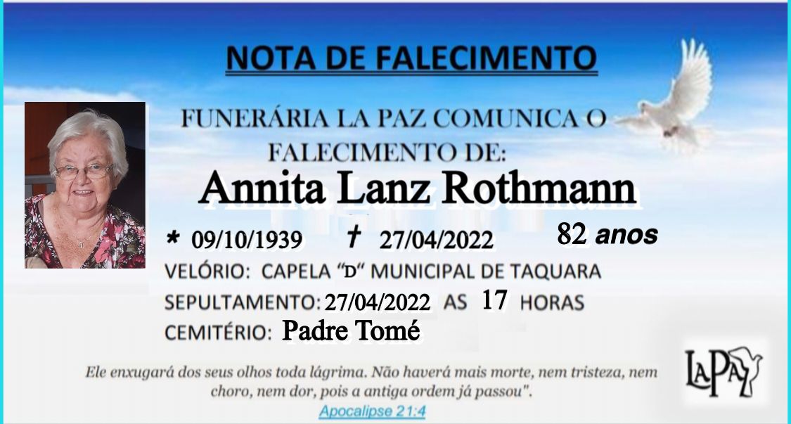 Falecimento | Annita Lanz Rothmann
