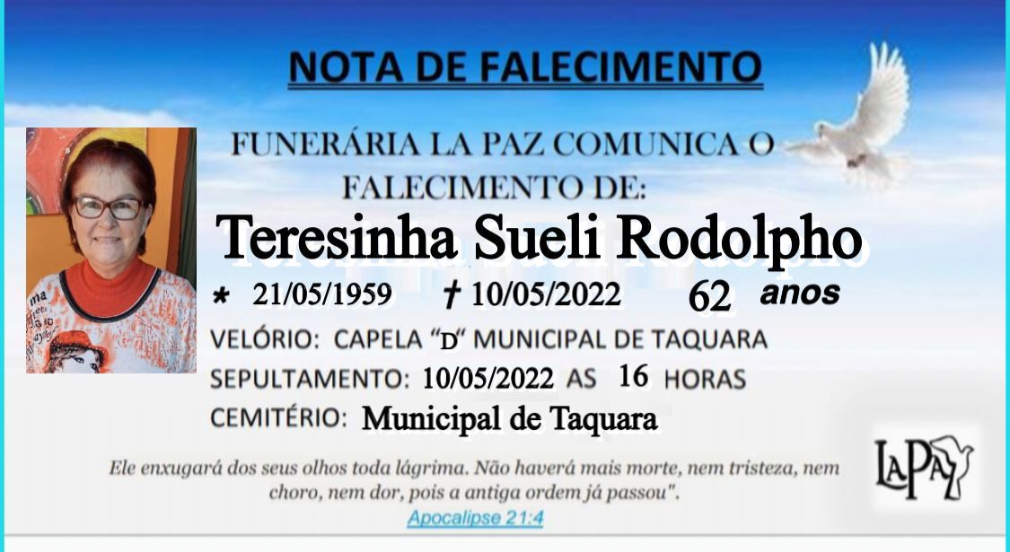 Falecimento | Teresinha Sueli Rodolpho