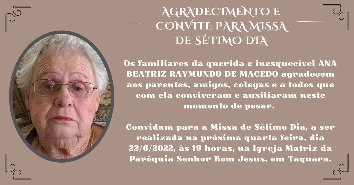 Missa de Sétimo Dia | Ana Beatriz Raymundo de Macedo