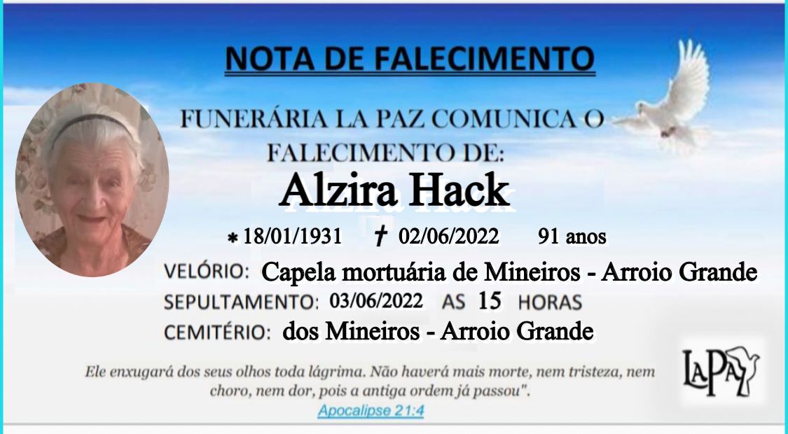 Falecimento | Alzira Hack