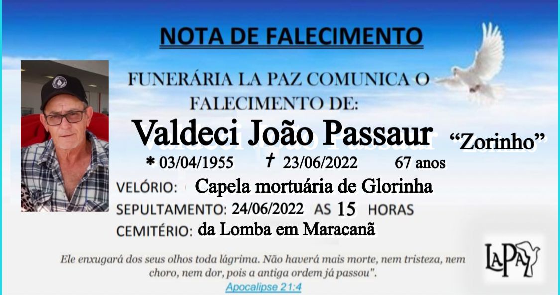 Falecimento | Valdeci João Passaur (Zorinho)