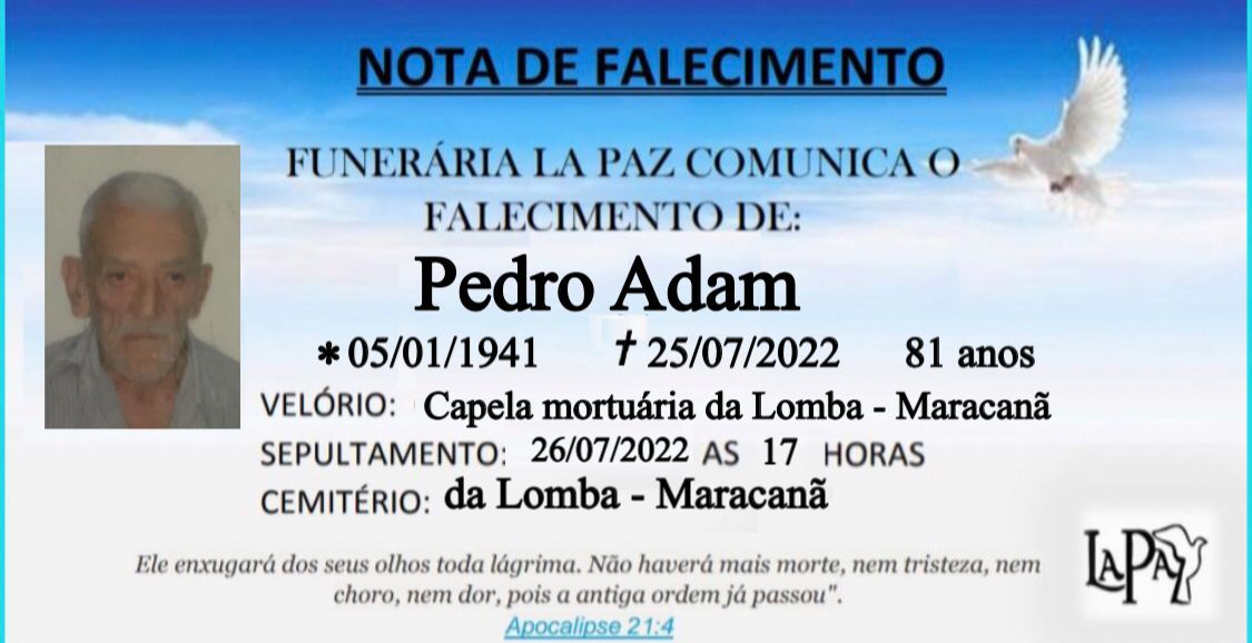 Falecimento | Pedro Adam