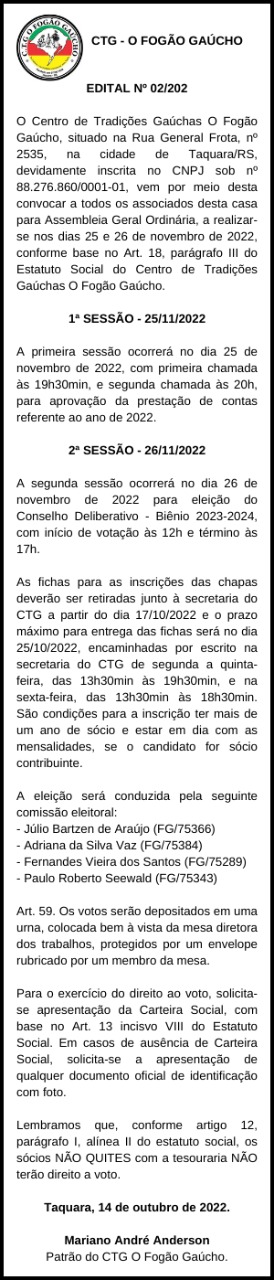 Edital CTG O Fogão Gaúcho