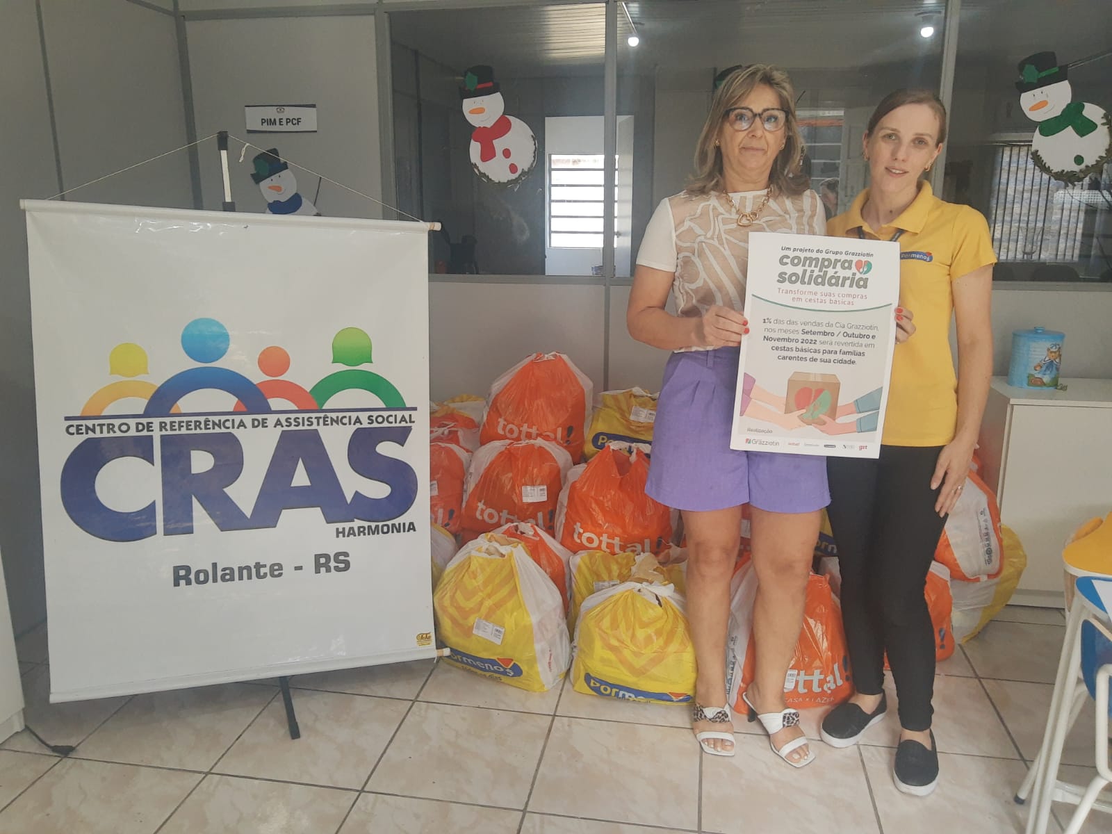 Secretaria de Desenvolvimento Social de Rolante recebe doação de 46 cestas básicas do Grupo Grazziotin