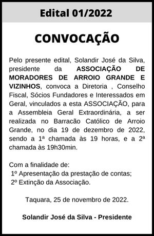Edital | Associação de Moradores de Arroio Grande e Vizinhos