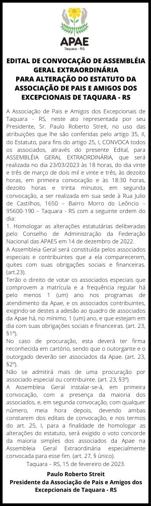 Edital Apae | 16/02/2023