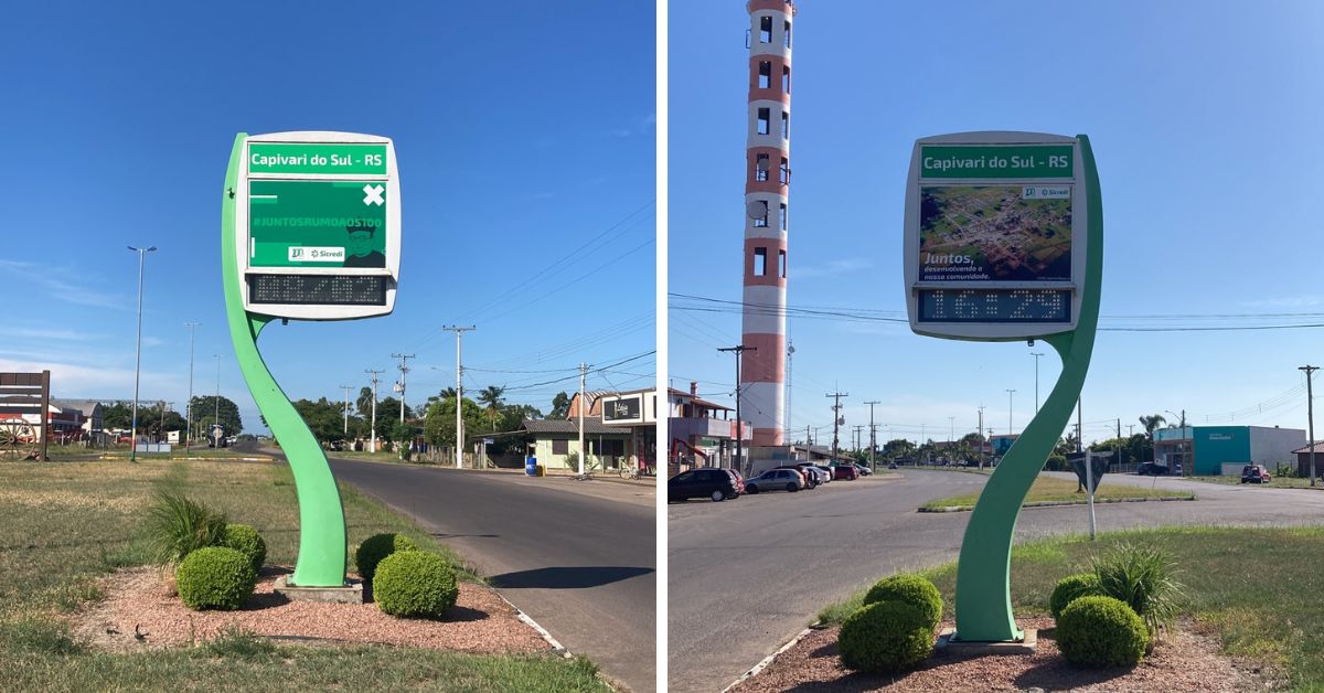 Relógios da Sicredi Caminho das Águas recebem identidade visual alusiva ao centenário da cooperativa