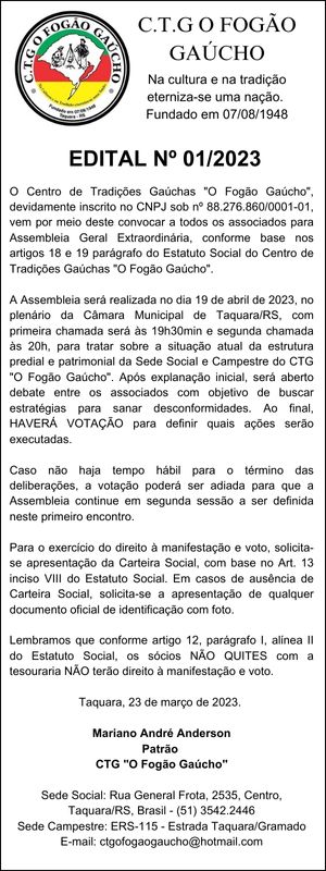 Edital | CTG O Fogão Gaúcho