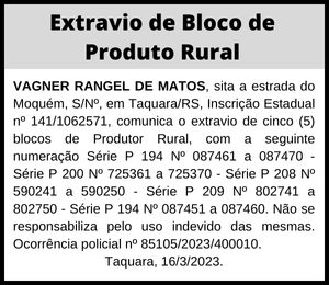 Extravio de bloco de notas | Vagner Rangel de Matos
