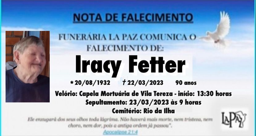 Falecimento | Iracy Fetter