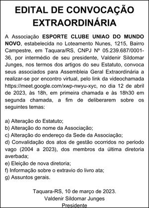 Edital | Esporte Clube União do Mundo Novo