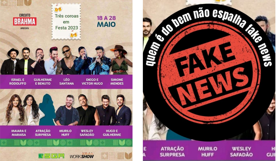 Prefeitura informa que é 'fake news' publicação com nomes da música nacional no Três Coroas em Festa 2023