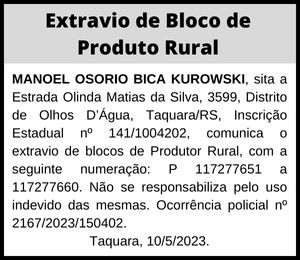 Extravio | Manoel Osório Bica Kurowski